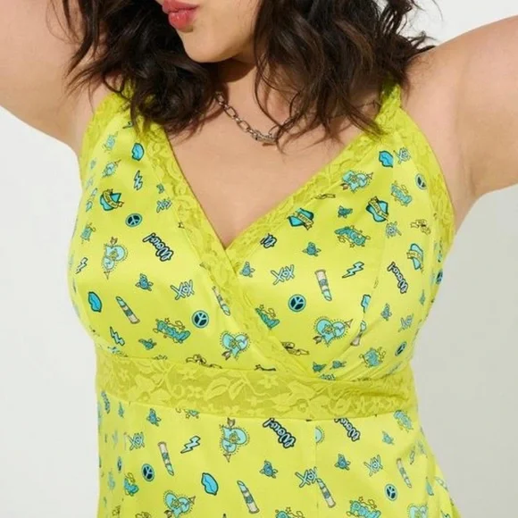 NWT Torrid Betsey Johnson 4X 26  MIDI Trench Satin Lace Inset Dress Yellow - Picture 3 of 6